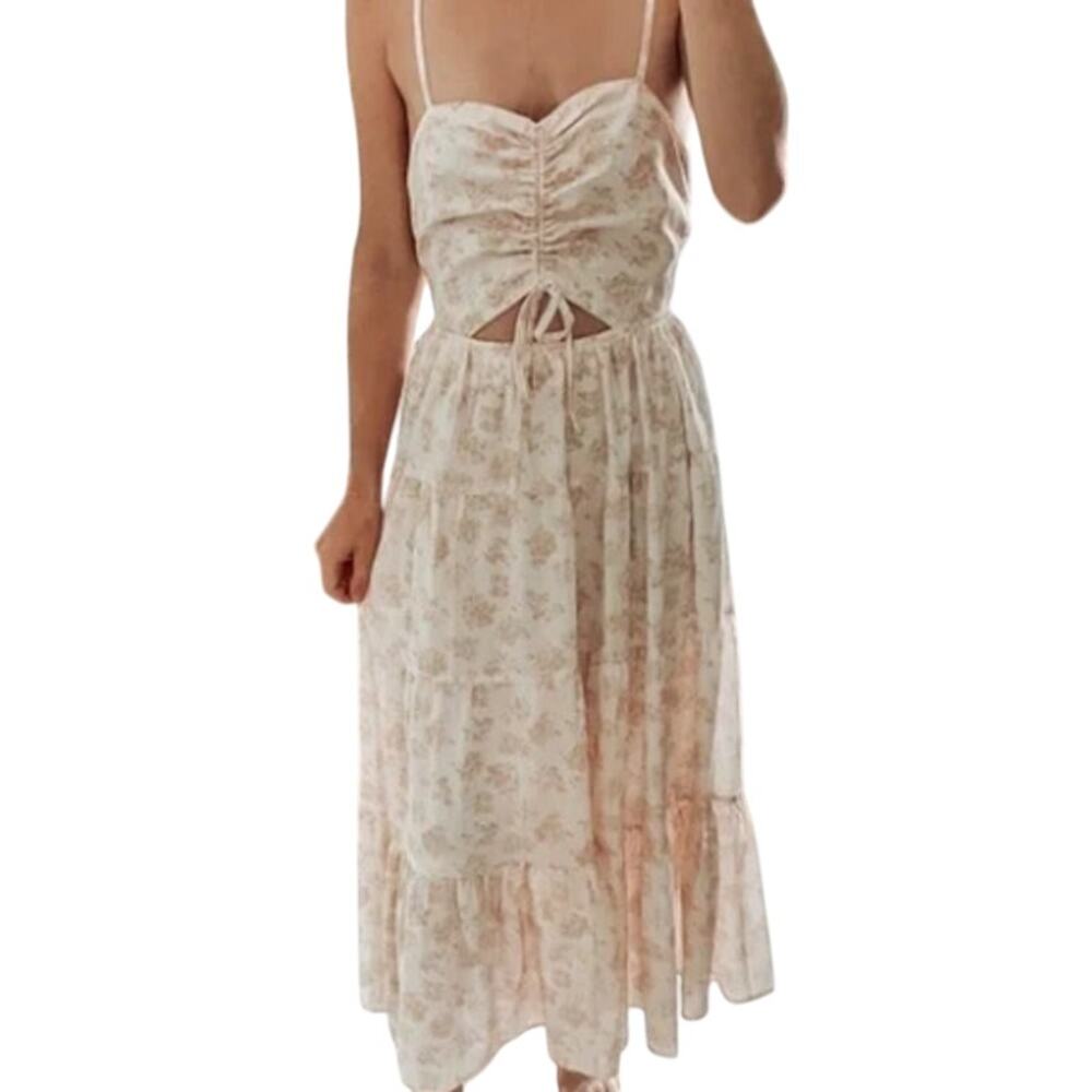 BaeVely L NEW Green White Floral Midi Maxi Sundress Cut Out Cottage Milk Maid - Picture 8 of 8